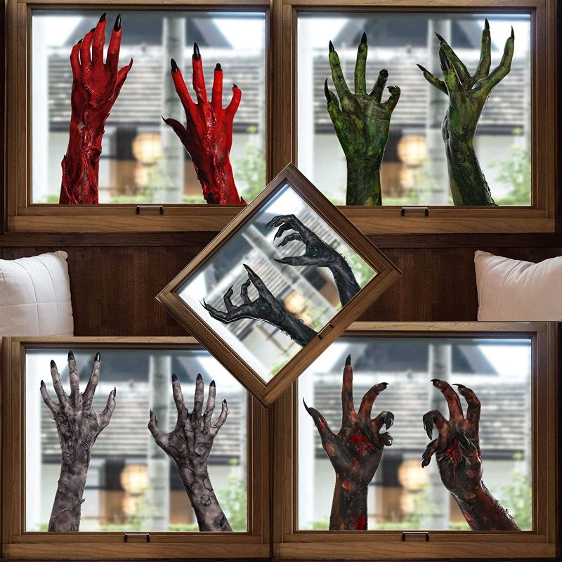 Photo 1 of 5 Styles Halloween 3D Claw Sticker Window Decoration Wall Sticker Inside Outside Decor Come with Plastic Scraper Tools
