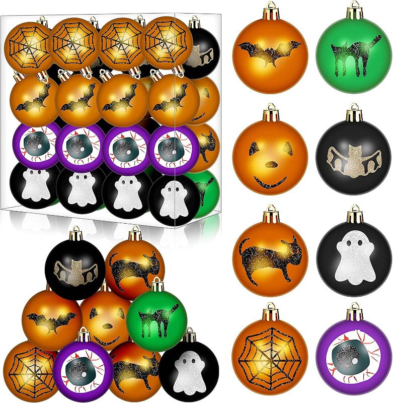 Photo 1 of 32 Pcs Halloween Ball Ornaments Halloween Tree Ornaments Hanging Pumpkin Decorations Halloween Tree Accessories Pumpkin Bat Spider Web Ball for Tree Halloween Party Haunted House Hanging Decorations
