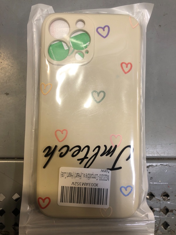 Photo 1 of  iphone 13 pro max case, beige with colorful hearts 