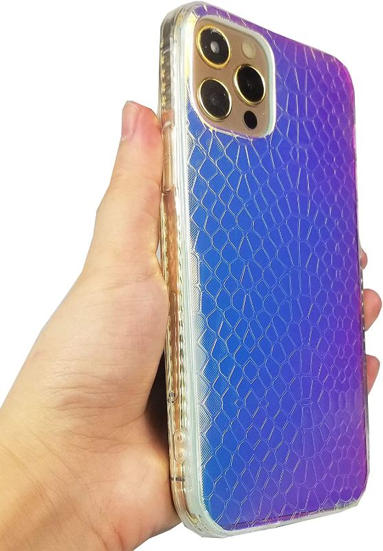 Photo 1 of Holographic Mermaid Case for iPhone 12 Pro/iPhone 12, Super Slim Hard Back Cover Color Changing Reflective Protective Serphentine Case for iPhone 12/12pro
