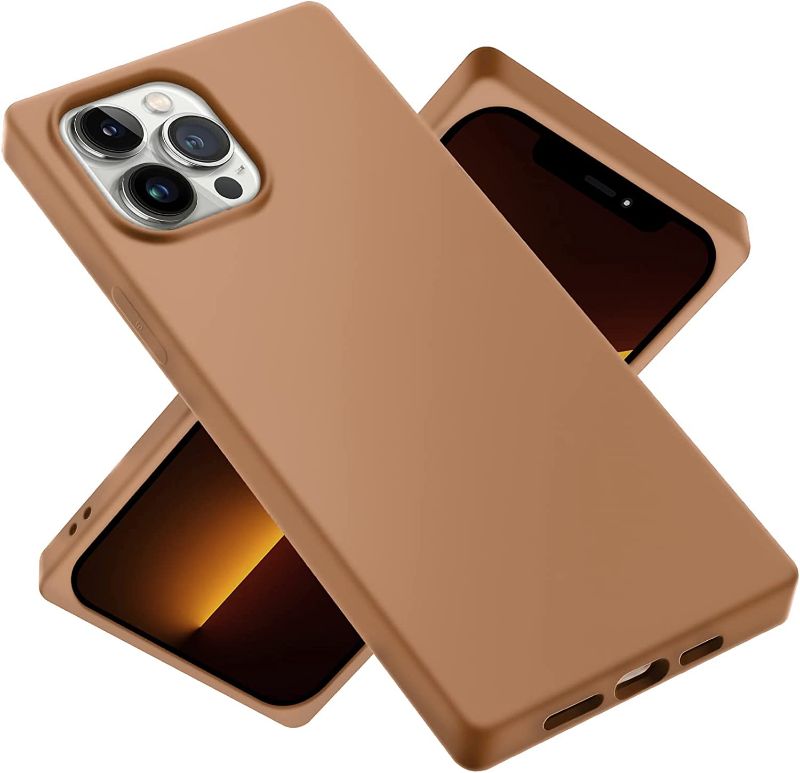 Photo 1 of Square Edge Case, Jmltech Compatible with iPhone 13 Pro Max Case Silicone Protective Slim Thin Shockproof Flexible Women Girls Cute Phone Case for iPhone 13 Pro Max Brown
