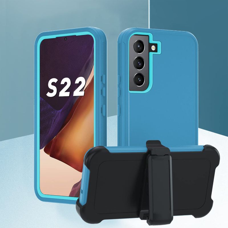 Photo 1 of Compatible for Samsung S22 Case 5G Shockproof Multi-Layer Protection Case for Samsung Galaxy S22 5G Heavy Duty Full Body Protective Shockproof Galaxy S22 Case(S22, Lake Blue-Sky Blue)
