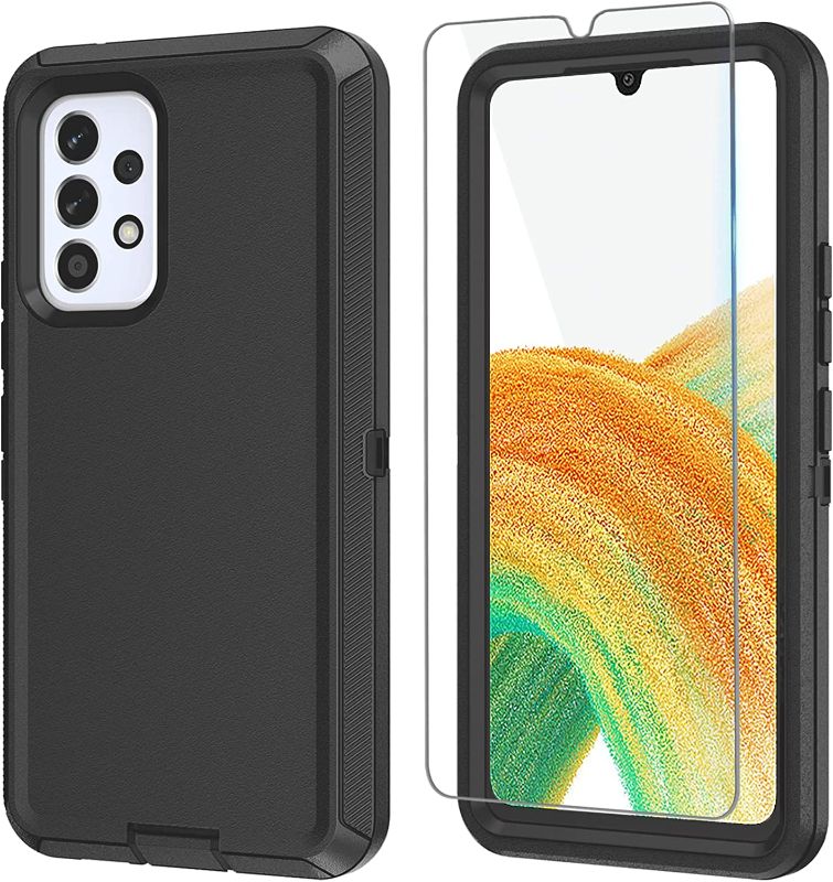 Photo 1 of MMY Case for Samsung Galaxy A33 5G Case + Tempered Glass Screen Protector Heavy Duty Shockproof Drop Dust Proof 3 in 1 Defender Black
