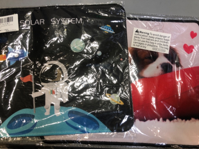 Photo 1 of 2 pack mouse pads, solar system design and sleeping dog design