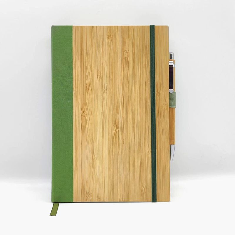 Photo 1 of Athchursail Eco-Friendly Notebooks - Natural Bamboo Board Cover - Premium Light Yellow Plain Paper - Bamboo Pen - Inner Pocket & Elastic Band & Bookmark - A5 (5.75" x 8.25") - Recycled Gift Carton
