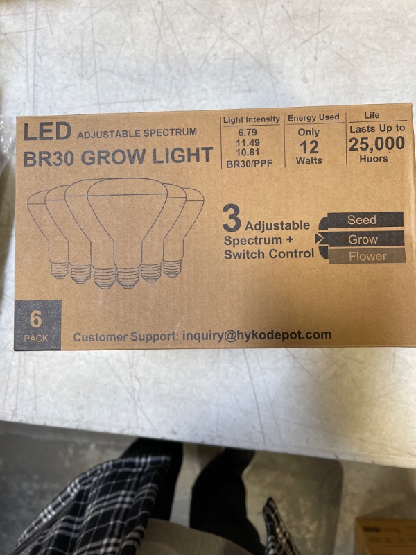Photo 2 of 6 Pack Selectable Full Spectrum BR30 Grow Light Bulbs for Seeding, Growing, Flowering, 120w Equivalent E26 Base Non-Dim LED Flood Light Bulb for Indoor Flowers, Fruit, Greenhouse, hydroponic

