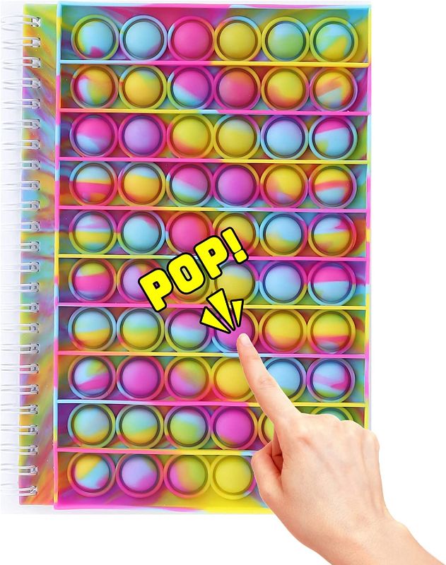 Photo 1 of 8.27"x5.7" Pop Bubble Fidget Sensory Notebook with Scale 50 Sheets Lined Spiral Notebook Fingertip Sensory Toys Boys and Girls Stress Release for School Home College Office (Red yellow pink)
