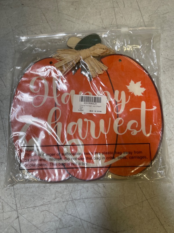 Photo 1 of 2 Pieces Thanksgiving Wood Pumpkin Sign Pumpkin Shape Welcome Sign with Leaves, Straw and Rope Wooden Fall Door Hanger Pumpkin Autumn Wood Ornament for Thanksgiving Home Wall Decor (Classic Style)
