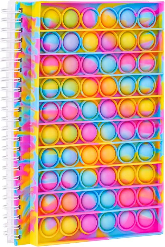 Photo 1 of NiToy Fidget Spiral Notebook Push Pop Bubble Toy, A5 Journal 80 Sheets Silicone Popper Cover Notepad for Children & Adults Stress Anxiety Relief Sensory Squeeze Toy Writing Pad (Tie-Dye Candy Colors)
