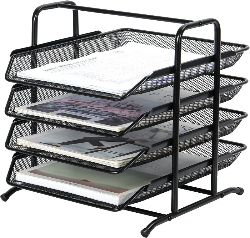 Photo 1 of PAG Letter Tray Metal Desktop File Organizer Mail Sorter with 4 Sliding Trays for Office, Black
