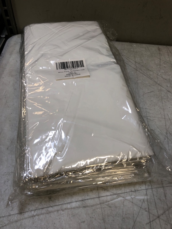 Photo 1 of 24 White Plastic Tablecloth - 108 X 54 Plastic Table Cloth | Disposable Tablecloths | White Tablecloths | Plastic Table Cover | Tablecloths for BBQ, Party, Fine Dining, Wedding ,Outdoor