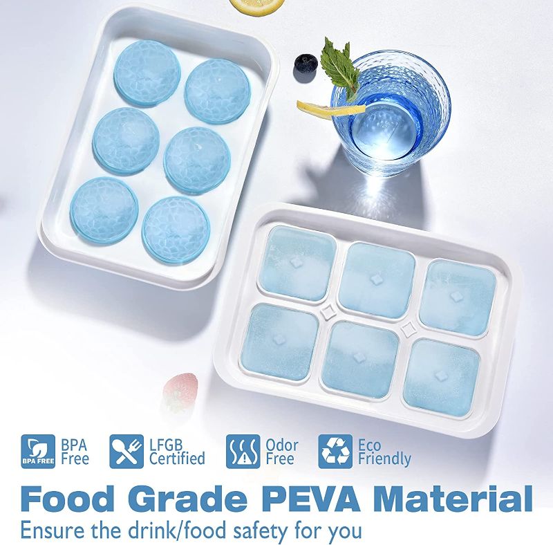 Photo 1 of DOQAUS Large Ice Cube Trays Set of 2, ?Easy to Fill without Funnel?2.2 inches Ice Ball Maker with Lids & Sphere Ice Trays Combo, Easy-Release Silicone Round Ice Tray for Chilling Whiskey Cocktail