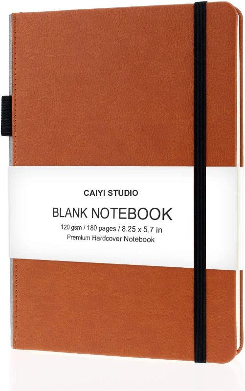 Photo 1 of A5 Classic Blank/Grid/Dotted Notebook Journal with Pen Loop - 5.8 x 8.3 Inches Large Faux Leather Hardcover Writing Notebook with Inner Pocket, 120gsm Premium Thick Paper, 180 Pages(Blank)