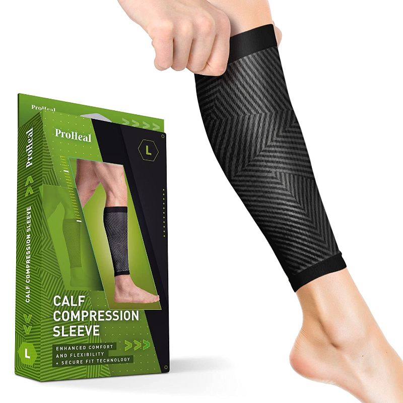 Photo 1 of Calf Compression Sleeve Large - Footless Compression Socks for Men and Women - For Pain Relief, Support, Runners, Weightlifting - Comfortable Breathable Knit SIZE LARGE 