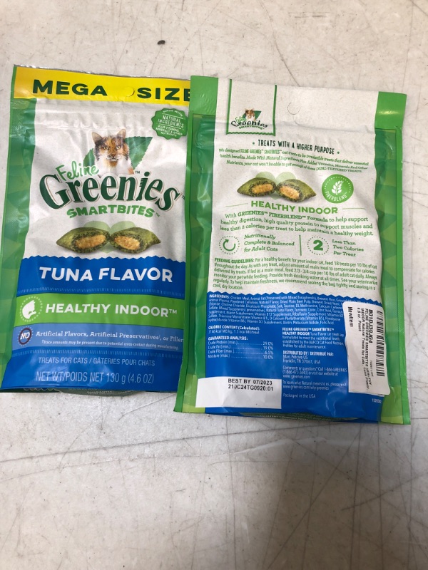 Photo 2 of 2 COUNT Greenies Feline SMARTBITES Healthy Indoor, Chicken and Tuna Flavors, All bag sizes