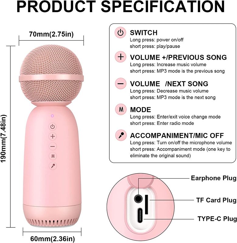 Photo 1 of Aokeo Wireless Microphones Bluetooth Speaker, Wireless Karaoke Mic for Kids Children Mic for Singing Portable Karaoke Machine Mic,Home Birthday Party(Pink)
