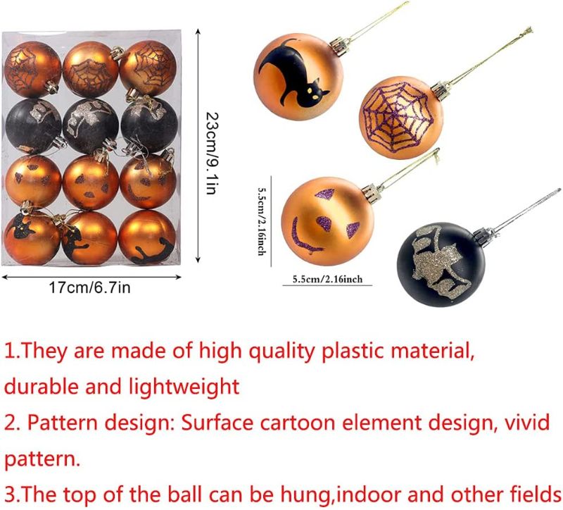 Photo 1 of 12Pcs Halloween Ball Ornaments Halloween Hanging Balls Pumpkin Bat Spider Web Shatterproof Ball for Halloween Wreath Ornaments Halloween Tree Party Decoration Halloween Ball Decorations
