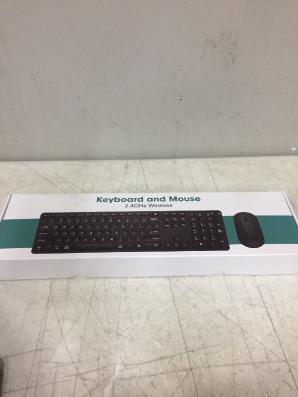 Photo 2 of Wireless Keyboard and Mouse Combo, CHESONA 2.4GHz Silent Slim Compact Full Size Low Profile Keyboard and Mouse Set with Numeric Keypad for Windows, Laptop, Notebook, PC, Desktop, Computer, Black  --FACTORY SEALED --
