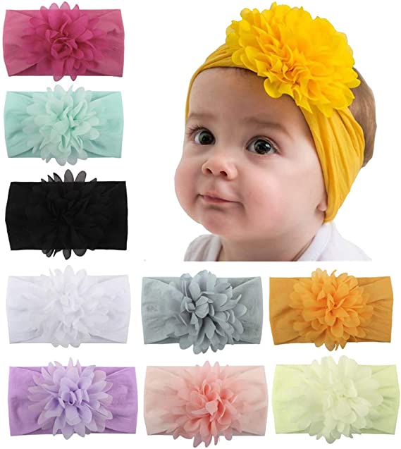 Photo 1 of Baby Head Wrap Chiffon Flowers Toptim Newborn Infant Soft Nylon Headbands 12 PACK 
