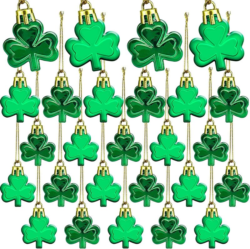 Photo 1 of 36 PCS St. Patrick's Day Shamrock Ornaments Set for Tree Decorations Good Luck Clover Hanging Decoration Bauble Table Green Trefoil Ornaments for Home Decor Irish Festival Party Supplies,2 Style
