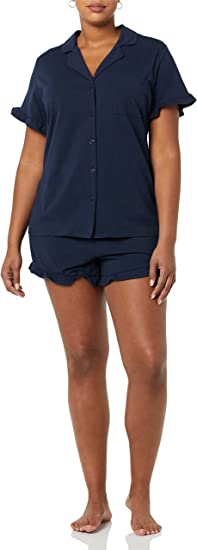 Photo 1 of Amazon Essentials Women's Cotton Modal Piped Notch Collar Pajama Set. M 
