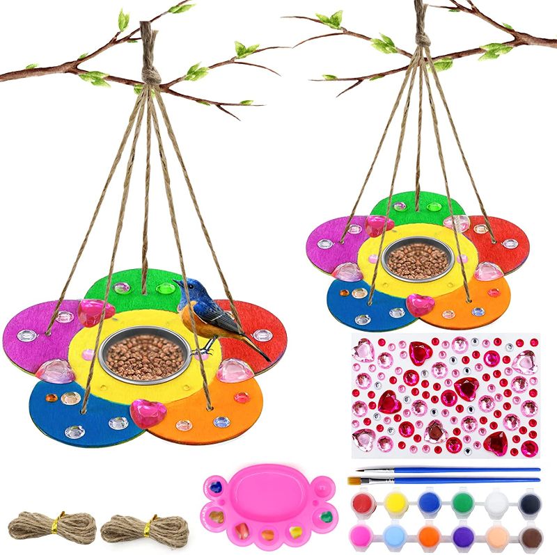 Photo 1 of 2 Pack DIY Bird Feeders Kit,Toddler Kids Arts and Crafts Wooden Paint Kits Kids Craft with Diamond Stickers, Paints & Brushes,Art Supplies for Kids Boys Girls Age 3-5 4-8 8-12,Birthday Christmas Gift
