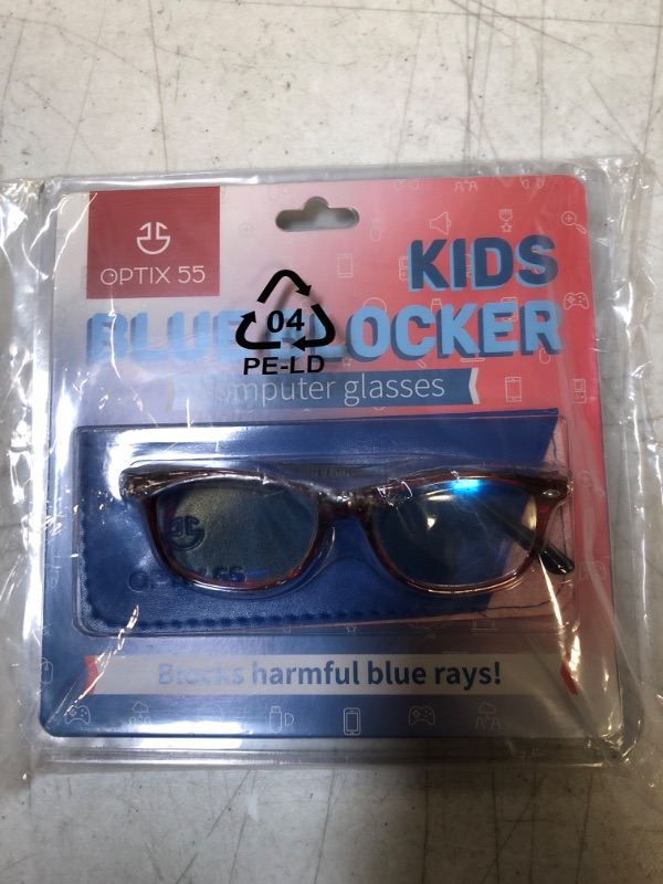 Photo 2 of Blue Light Blocking Glasses Girls & Boys | Anti Eyestrain Blue Light Glasses Kids Computer Gaming Glasses (Ages 3-10) | Flexible Red Square Frames with Blue Temples Video Phone Screen Eyeglasses
