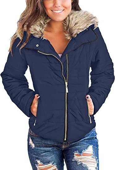 Photo 1 of GRAPENT Women's Casual Faux Fur Lapel Quilted Jacket Zip Pockets Warm Puffer Coat. XL

