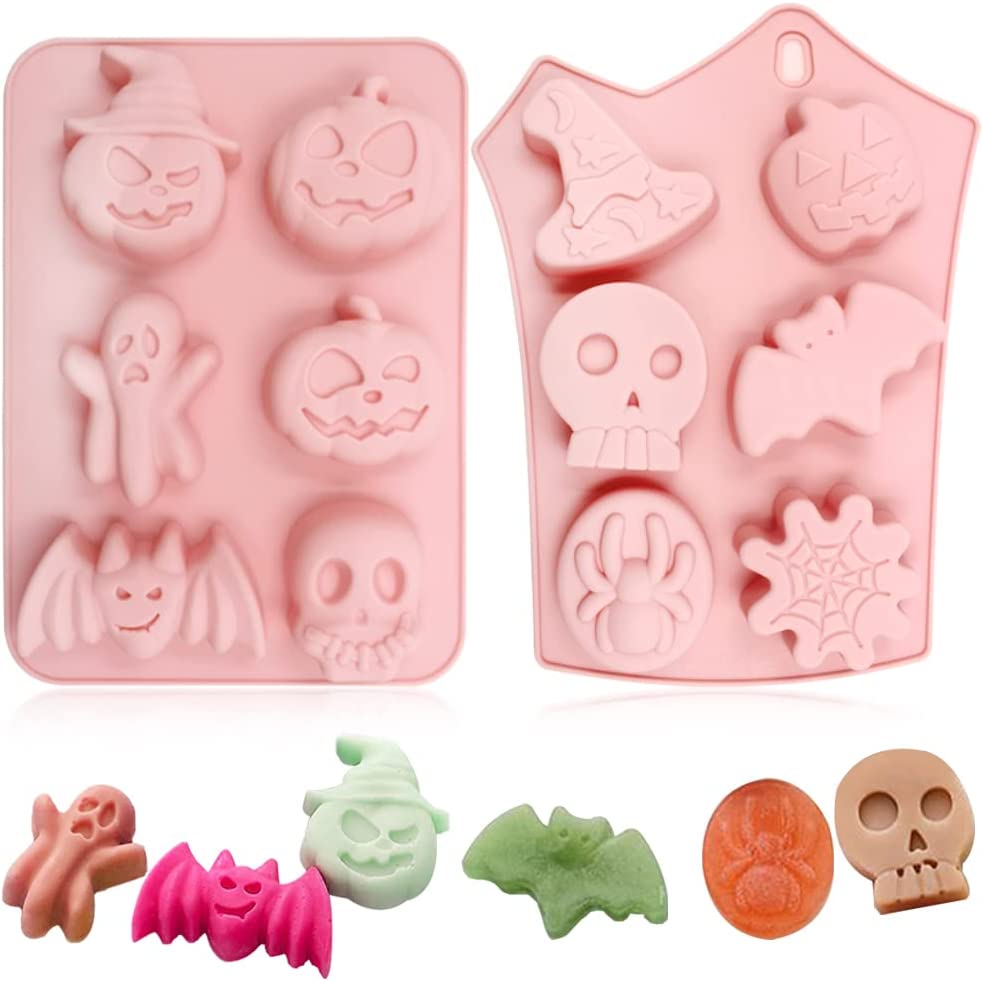 Photo 1 of 2 Pcs Halloween Silicone Molds,Sonku Non-Stick Baking Tray for Making Chocolate Jelly Candy Ice Cubes
