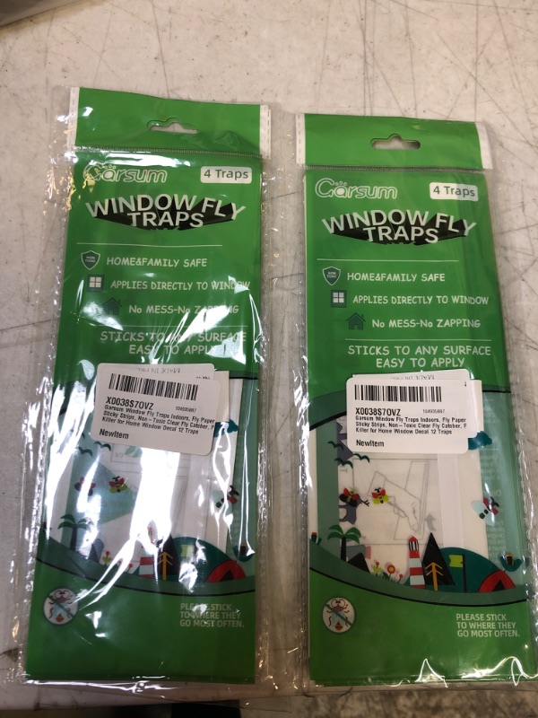 Photo 1 of Garsum Window Fly Traps Indoors, Fly Paper Sticky Strips, Non-Toxic Clear Fly Catcher, Fly Killer for Home Window Decal 12 Traps. SET OF 2, 24 TRAPS IN TOTAL