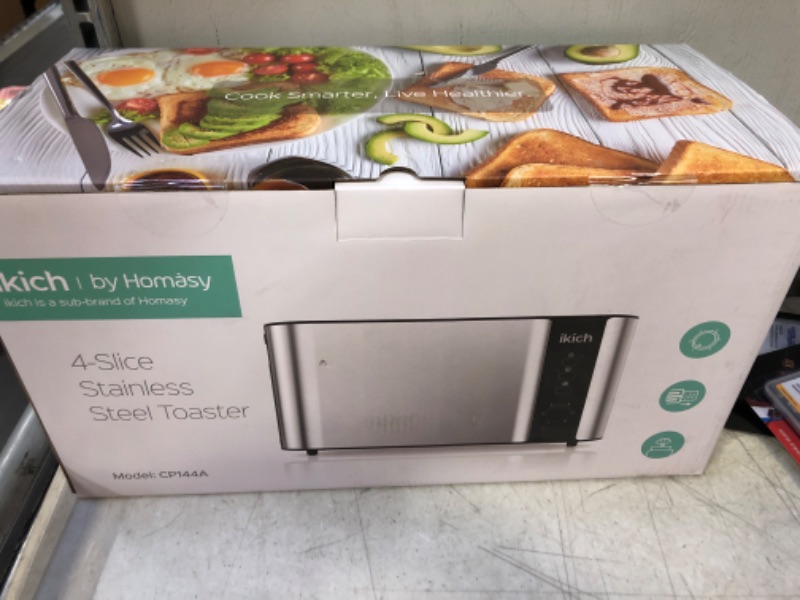 Photo 1 of IKICH Toaster 4 Slice, Toaster 2 Long Slot Stainless Steel, Warming Rack, 6 Browning Settings, Defrost/Reheat/Cancel, Removable Crumb Tray, 1300W

