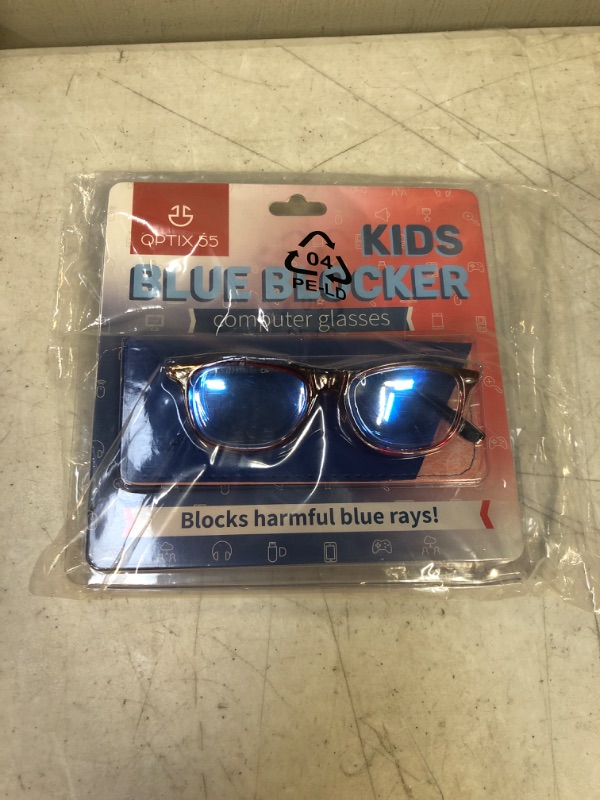 Photo 2 of Blue Light Blocking Glasses Girls & Boys | Anti Eyestrain Blue Light Glasses Kids Computer Gaming Glasses (Ages 3-10) | Flexible Red Square Frames with Blue Temples Video Phone Screen Eyeglasses
