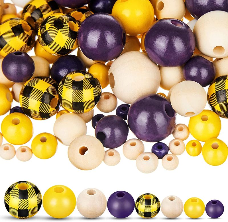 Photo 1 of 1000 Pieces Valentine's Day Plaid Wood Beads 8 Sizes Craft Round Natural Farmhouse Beads Polished Colorful Wooden Beads for Halloween Thanksgiving Christmas Home Party Decor DIY Craft (Nice Colors)
