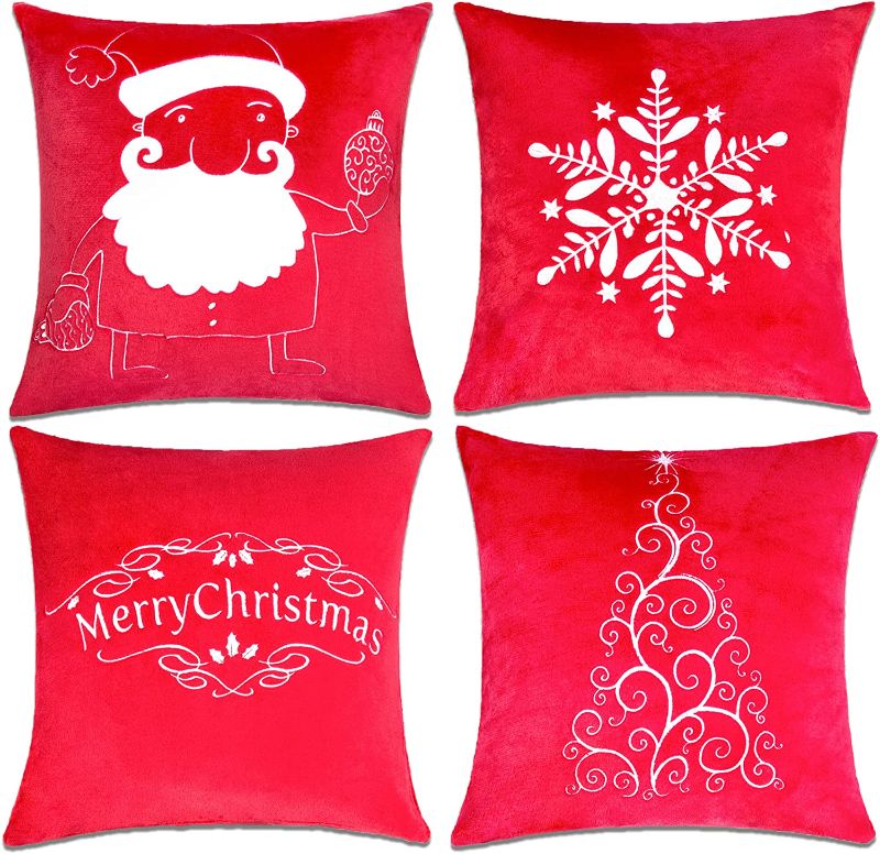 Photo 1 of Agudan Velvet Christmas Pillow Covers 4Pcs - Embroided Throw Pillowcase, Decrative Cushion Cover for Sofa Couch

