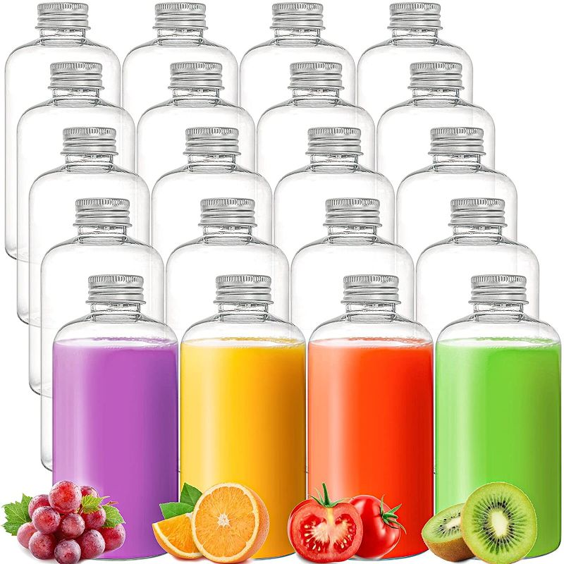 Photo 1 of ZOOFOX 20 Pack 12 oz Plastic Juice Bottles With Caps, Clear Reusable Beverage Juice Containers With Leak Proof Lids, Food Grade PET Disposable Bottles for Smoothie, Juice, Milk, Cafes