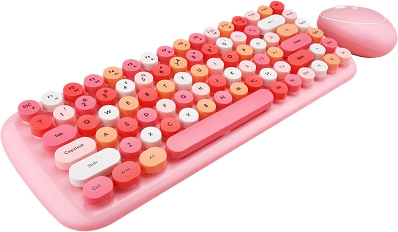Photo 1 of Wireless Keyboard Mouse,Onlywe Mini 2.4G Wireless Round Punk Cute Candy Colors Keyboard and Optical Mouse Set Home Office Use Compatible with Notebook,Desktop,Mac,Win XP/7/8/10 (Pink Keyboard Mouse)