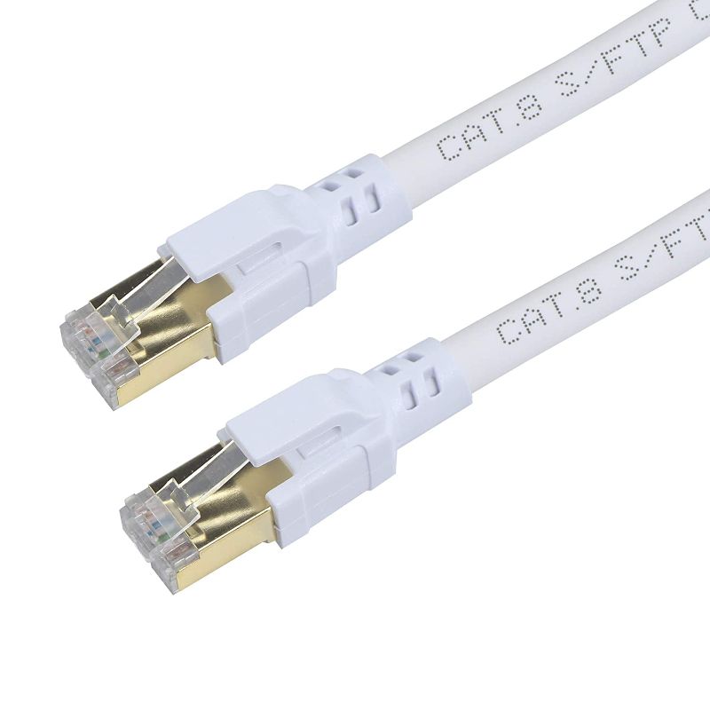 Photo 1 of Cat8 Ethernet Patch Cable 10FT - White 40Gbps 2000Mhz 26AWG 4 Pairs Cat 8 Rj45 SFTP Patch Cord Gold Plated High Speed Lan Cord Internet Category 8 LAN Network Cable for 5G Networking Switch Router