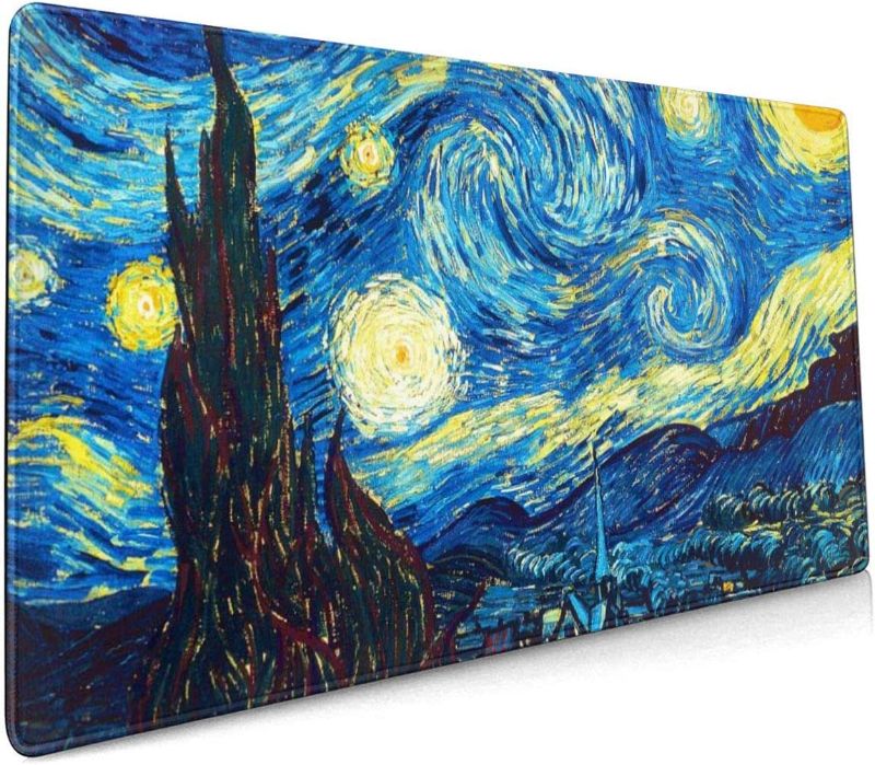 Photo 1 of Van Gogh The Starry Night Large Gaming Mouse Pad with Stitched Edges (35.4x15.7In), Extended Mousepad Non-Slip Rubber Base Keyboard Mat Desk Pad for Work Gaming
