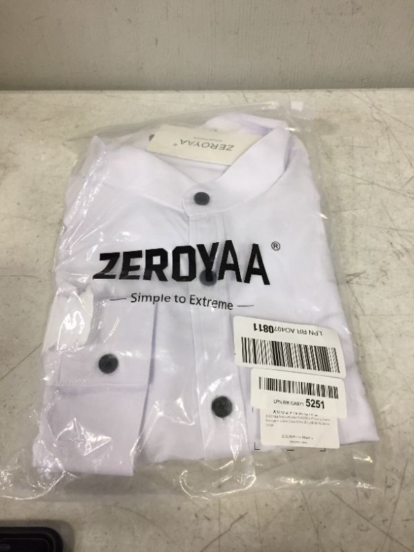 Photo 2 of ZEROYAA Mens Hipster Solid Slim Fit Long Sleeve Mandarin Collar Dress Shirts- SIZE L 
