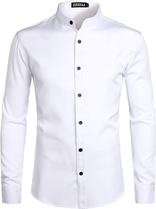 Photo 1 of ZEROYAA Mens Hipster Solid Slim Fit Long Sleeve Mandarin Collar Dress Shirts- SIZE L 
