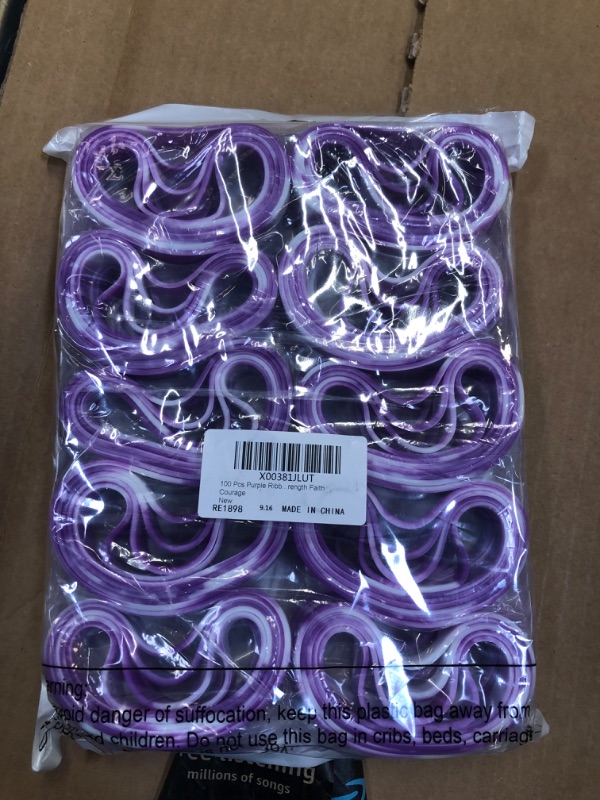 Photo 2 of 100 Pcs Purple Ribbon Cancer Awareness Bracelets Silicone Ribbon Wristbands Silicone Bracelet Purple Awareness Items Gifts for Alzheimers Lupus Pancreatic Cancer Women Men, Hope Strength Faith Courage
