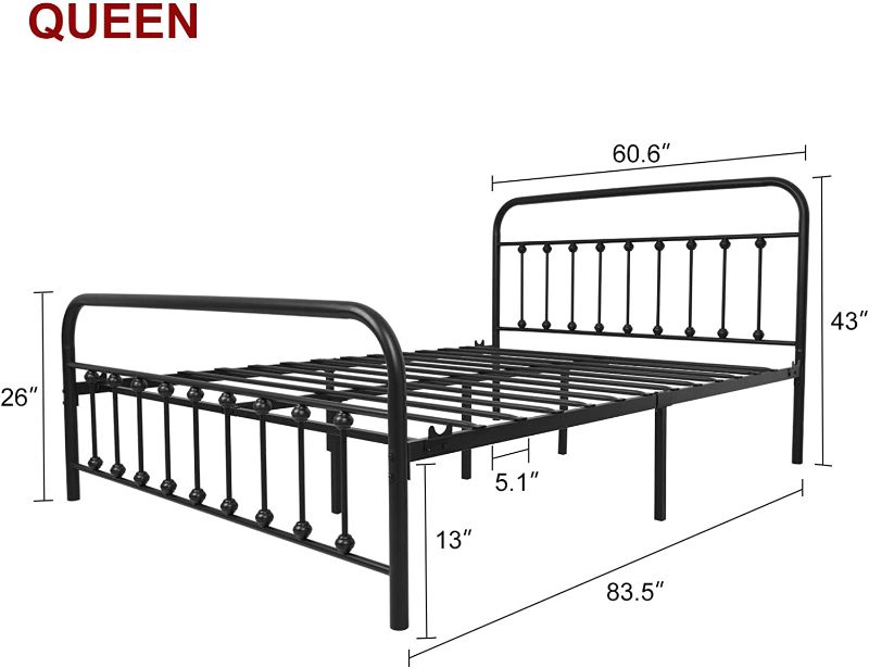 Photo 1 of Black Metal Bed Frame Queen Size with Headboard and Footboard Single Platform Mattress Base,Metal Tube and Iron-Art Bed?Queen,Black?
