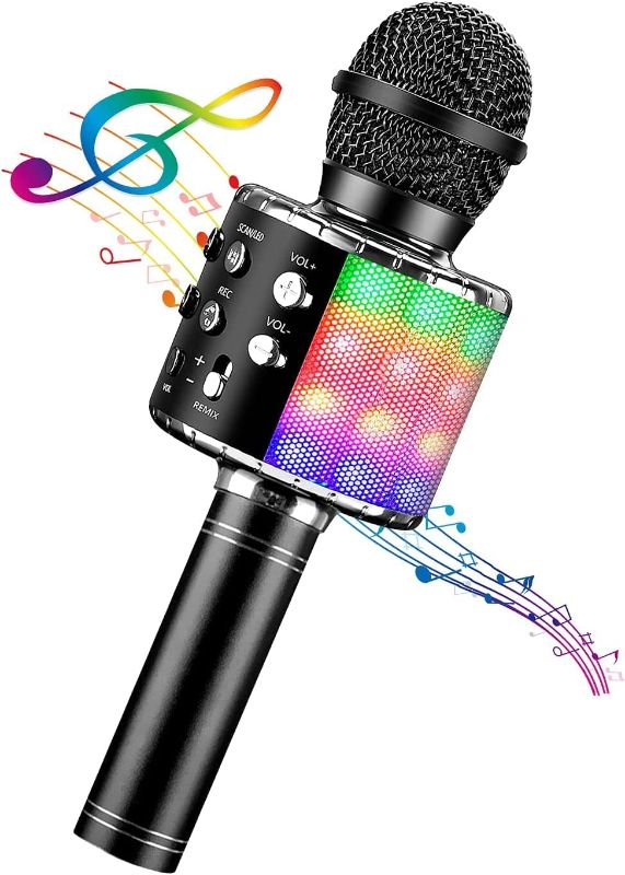 Photo 1 of ShinePick Karaoke Wireless Microphone, 4 in 1 Microphone Portable Microphone for Kids, Home KTV Player, Compatible with Android & iOS Devices (Black)
