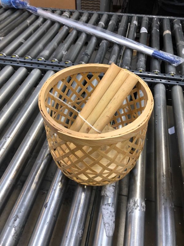 Photo 1 of Bamboo Woven Plant Pot on Wooden Standing Legs for Apartment Home Decoration and Display Planter Pot Container
