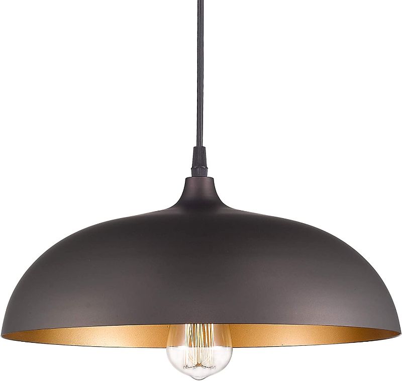 Photo 1 of Emliviar Farmhouse Pendant Light Fixture, 1-Light Industrial Hanging Light with 14" Metal Dome Shade, Oil Rubbed Bronze, 1901M ORB
