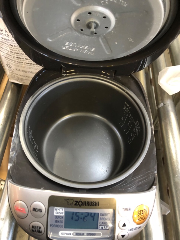 Photo 3 of Zojirushi NS-LGC05XB Micom Rice Cooker & Warmer, 3-Cups (uncooked), Stainless Black---missing cup and spoon 
