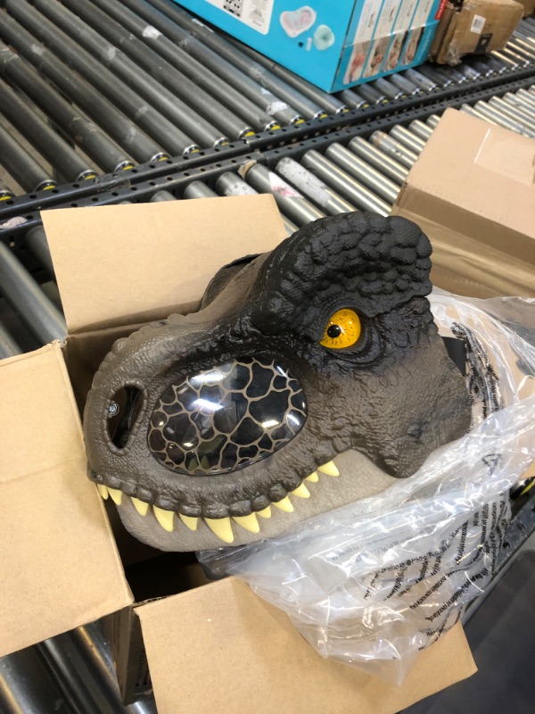 Photo 2 of Jurassic World Dominion Dinosaur Mask, Tyrannosaurus Rex Chomp N Roar with Motion and Sounds, T Rex Costume and Kids Role-Play Retail Packaging