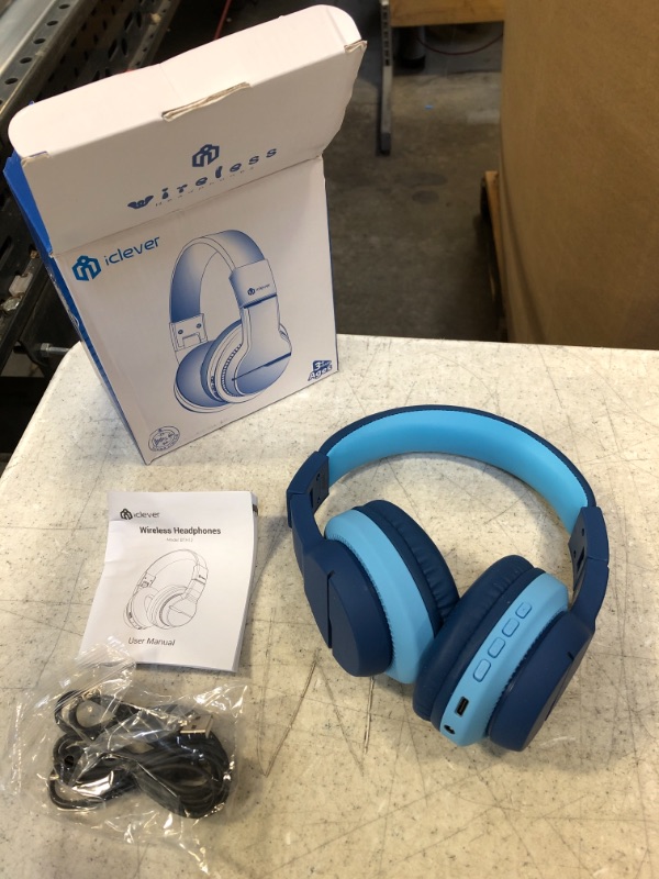 Photo 2 of iClever BTH12 Kids Bluetooth Headphones,Colorful LED Lights Wireless Kids Headphones,74/85/94dB Volume Limited,55H Playtime,Bluetooth 5.2,Over Ear Headphones Built-in Mic for iPad/Tablet/Airplane,Blue