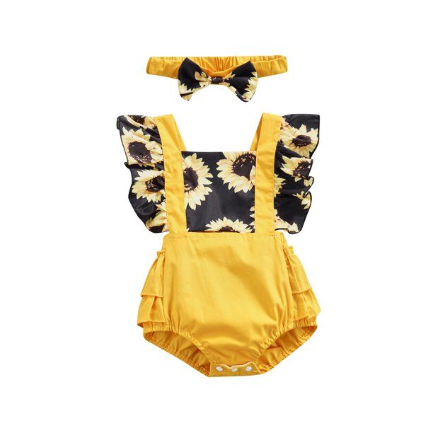 Photo 1 of 2PCs Baby Girls Leopard Romper Ruffle Cap Sleeves Bodysuit with Headband Clothes Outfit Set - 18-24 MONTHS -