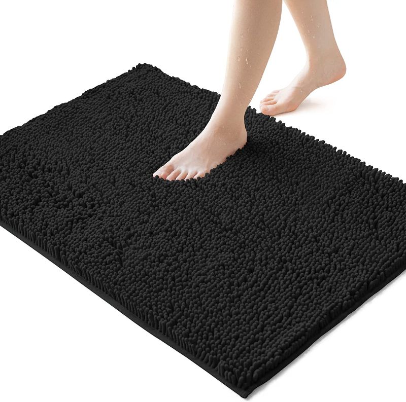 Photo 1 of  Wansimoo Non-Slip Bath Mat, Soft Shaggy and Comfortable, Super Absorbent, Microfiber Dries Quickly (Black,20"*32")